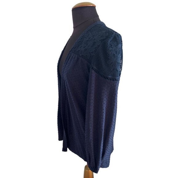 Maurice’s Navy Open Front Cardigan With Lace Detail, Long Sleeves Size XS - Picture 2 of 8